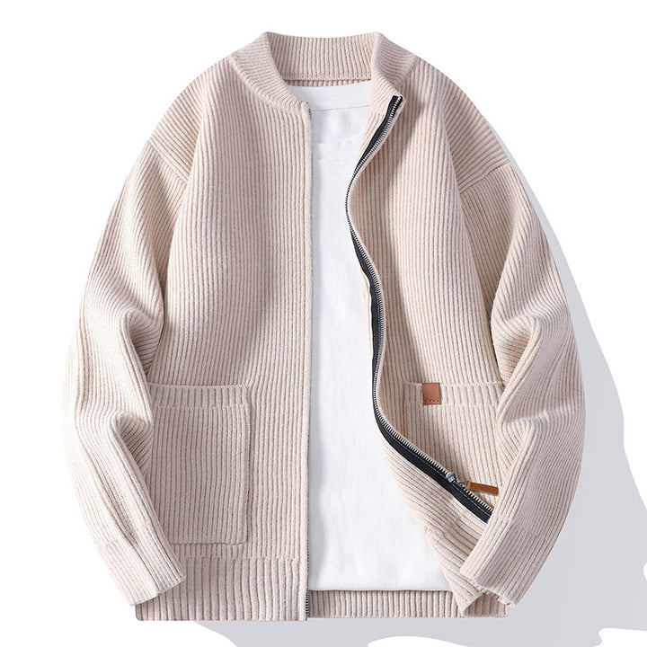 Men's knitted cardigan with full zip and patch pockets Mune Fashion