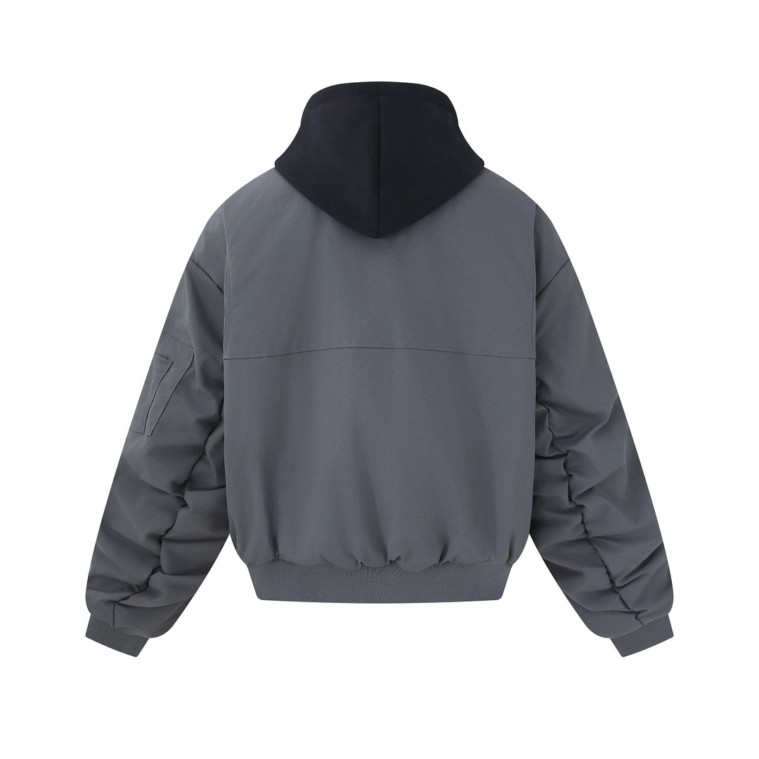 Men's short cut boxy hoodie bomber with hood insert and utility pockets Mune Fashion