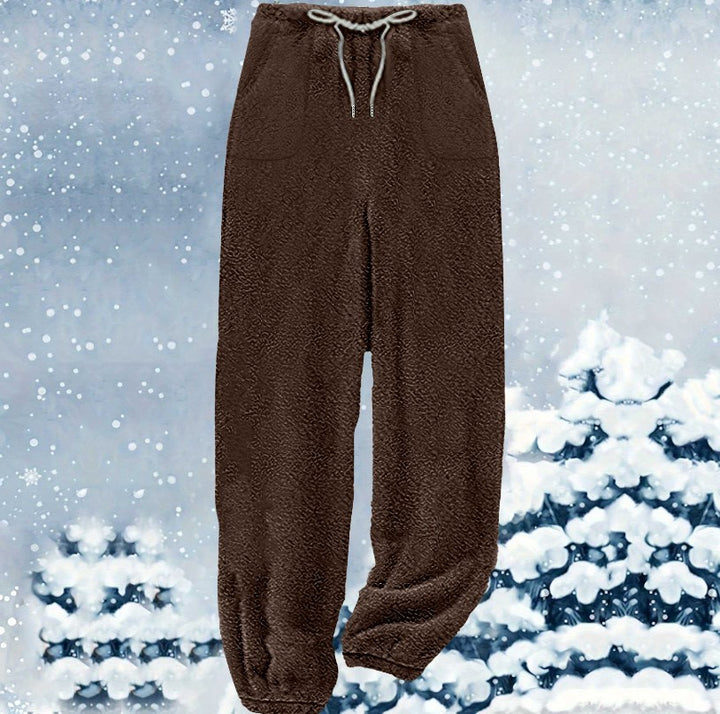Women's cozy Sherpa fleece lounge pants with drawstring, high waist and elastic cuffs Mune Fashion