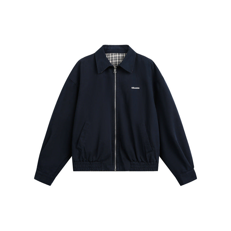 Unisex short jacket in Harrington style with zipper and checkered lining Mune Fashion