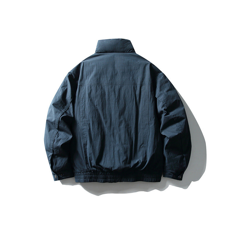 Men's Minimalistic Boxy Windbreaker Jacket with High Stand Collar and Diagonal Zipper Pockets Mune Fashion