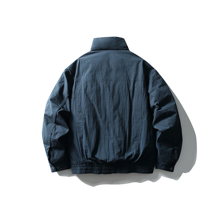 Men's Minimalistic Boxy Windbreaker Jacket with High Stand Collar and Diagonal Zipper Pockets Mune Fashion