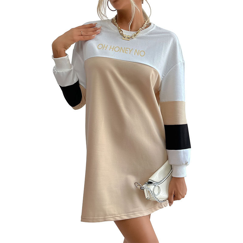 Women's Oversize Sweatshirt Dress with Color Block Sleeves and Statement Print Mune Fashion