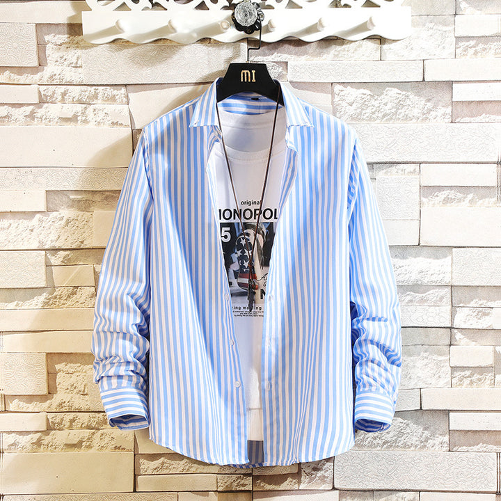 Men's nan legeres striped shirt with regular fit and kent collar Mune Fashion