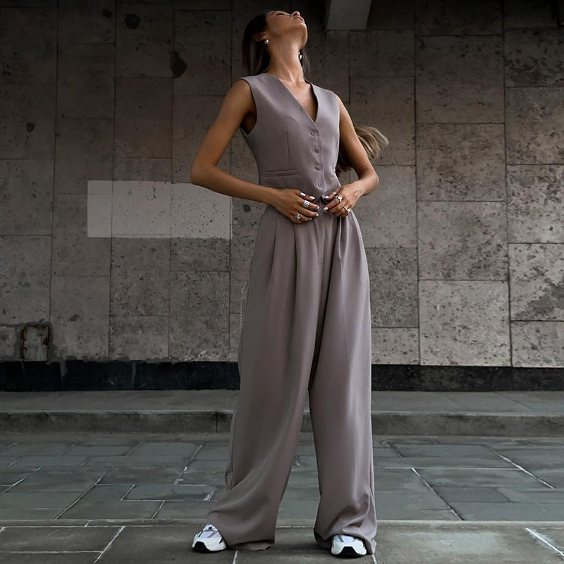 Ladies Elegant Two-Piece with Fitted Vest and Wide Palazzo Pants Mune Fashion