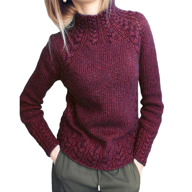 Women's chunky-knit cable-pattern sweater with stand-up collar and tailored fit Mune Fashion