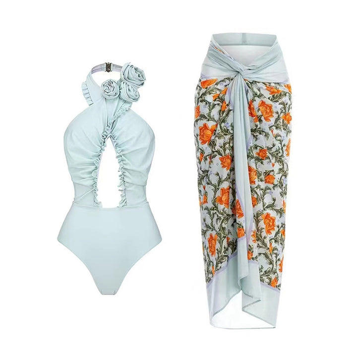 Women's swimsuit with floral wrap skirt Mune Fashion
