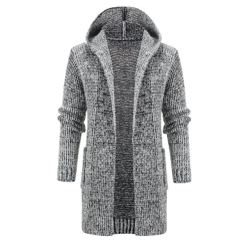 Women's Long Hooded Knit Cardigan with Deep Ribbed Texture and Patch Pockets Mune Fashion