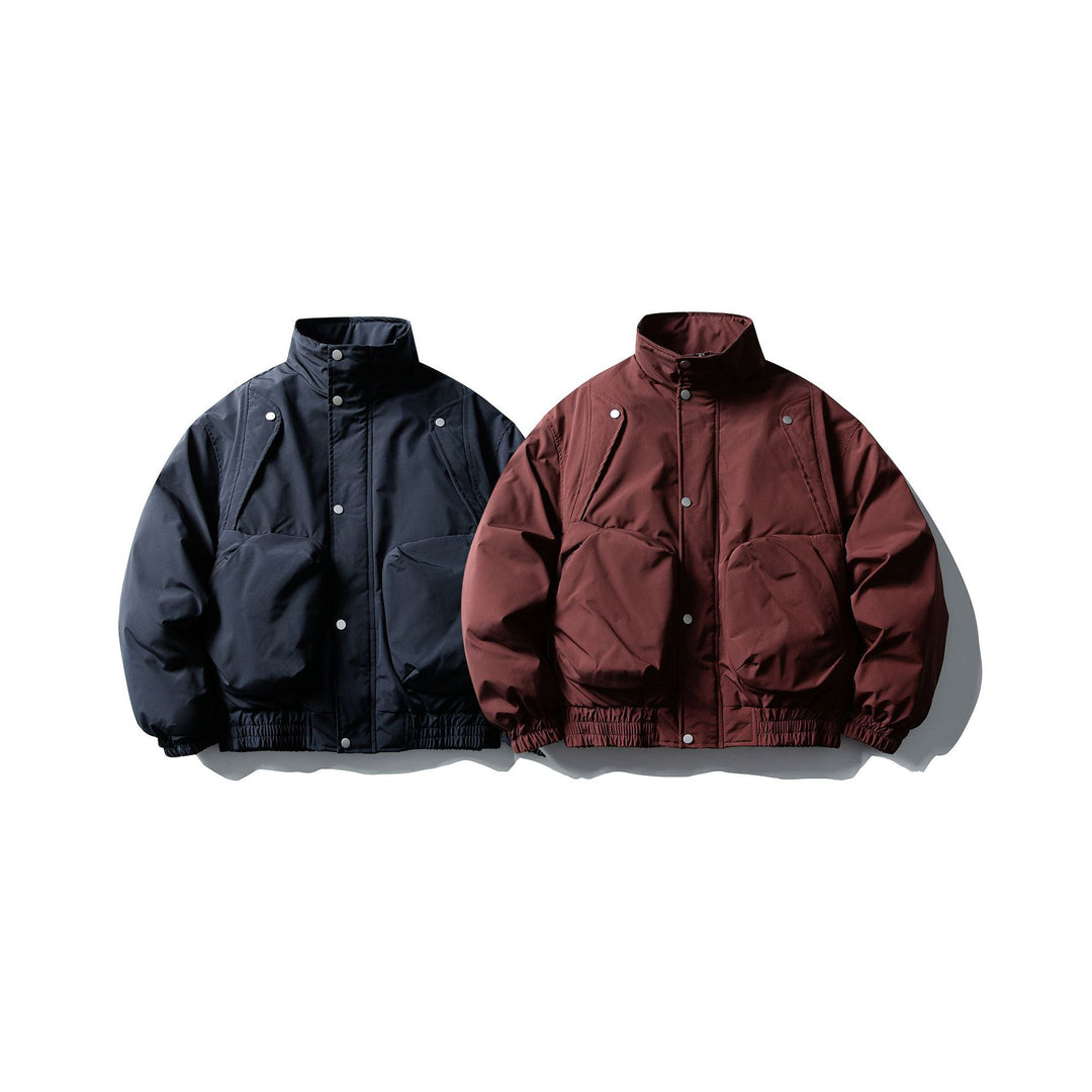 Men's Short Boxy Thermal Bomber with High Stand-Up Collar and Attached XXL Pockets Mune Fashion