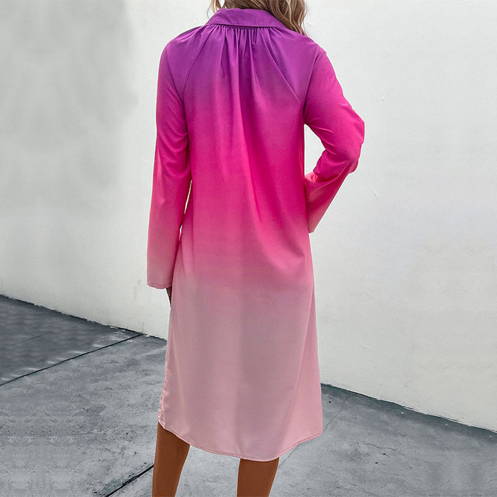 Ladies shirt dress with gentle color gradient, loose fit and roll-up three-quarter sleeves Mune Fashion
