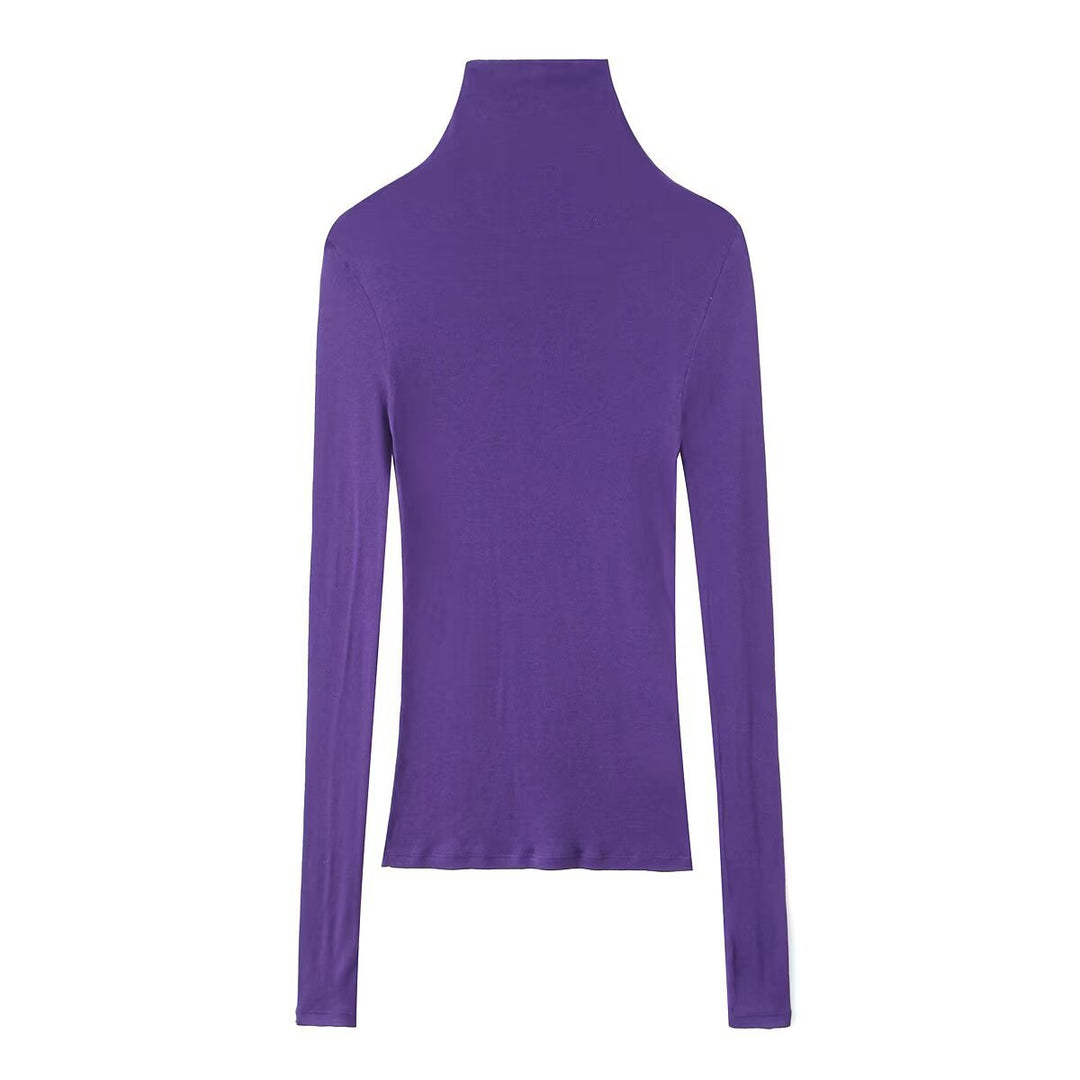 Women Slim Fit Long Sleeve Top with High Roll Neck and Stretch Jersey Mune Fashion