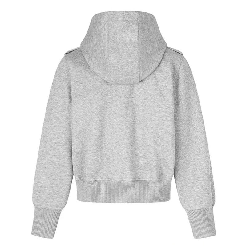 Women's cropped hooded sweatshirt jacket in military camo with decorative star strap details Mune Fashion