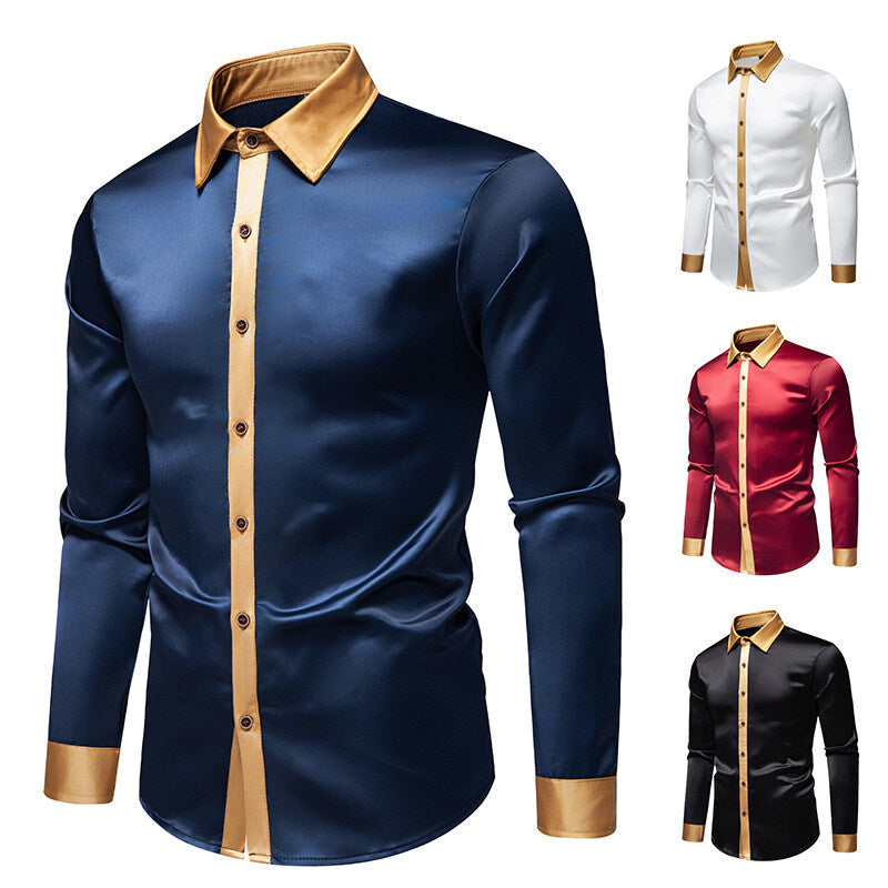 Men's Long-Sleeve Shirt with Modern Satin Details Mune