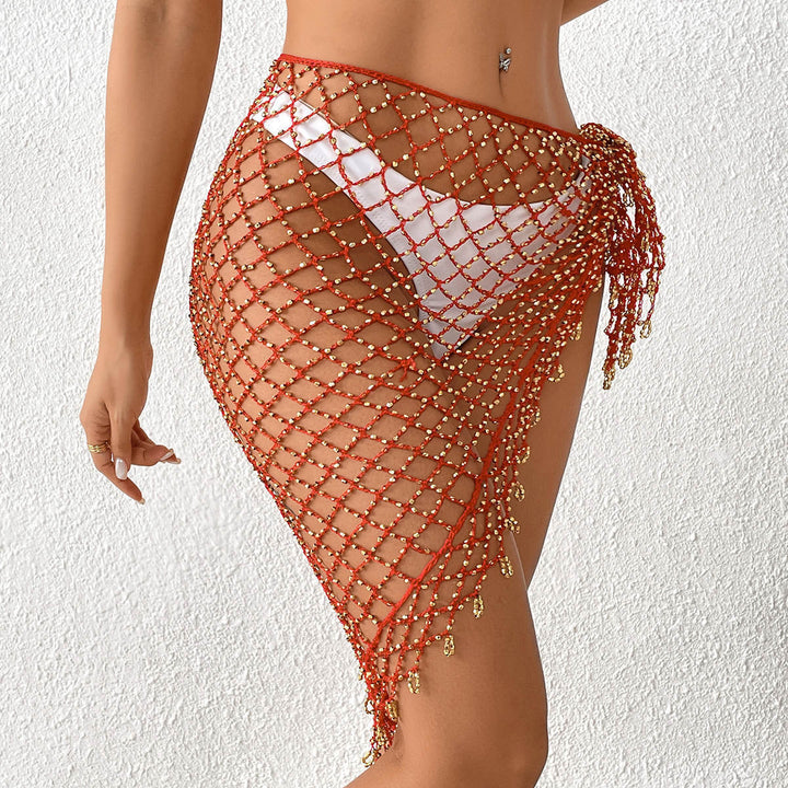 Women's crocheted beach skirt with shimmering sequins and side knot Mune Fashion