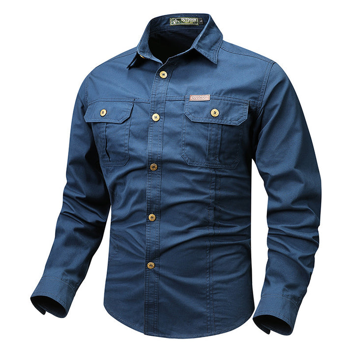 Men's durable cotton utility shirt with double chest pockets and slim fit Mune Fashion