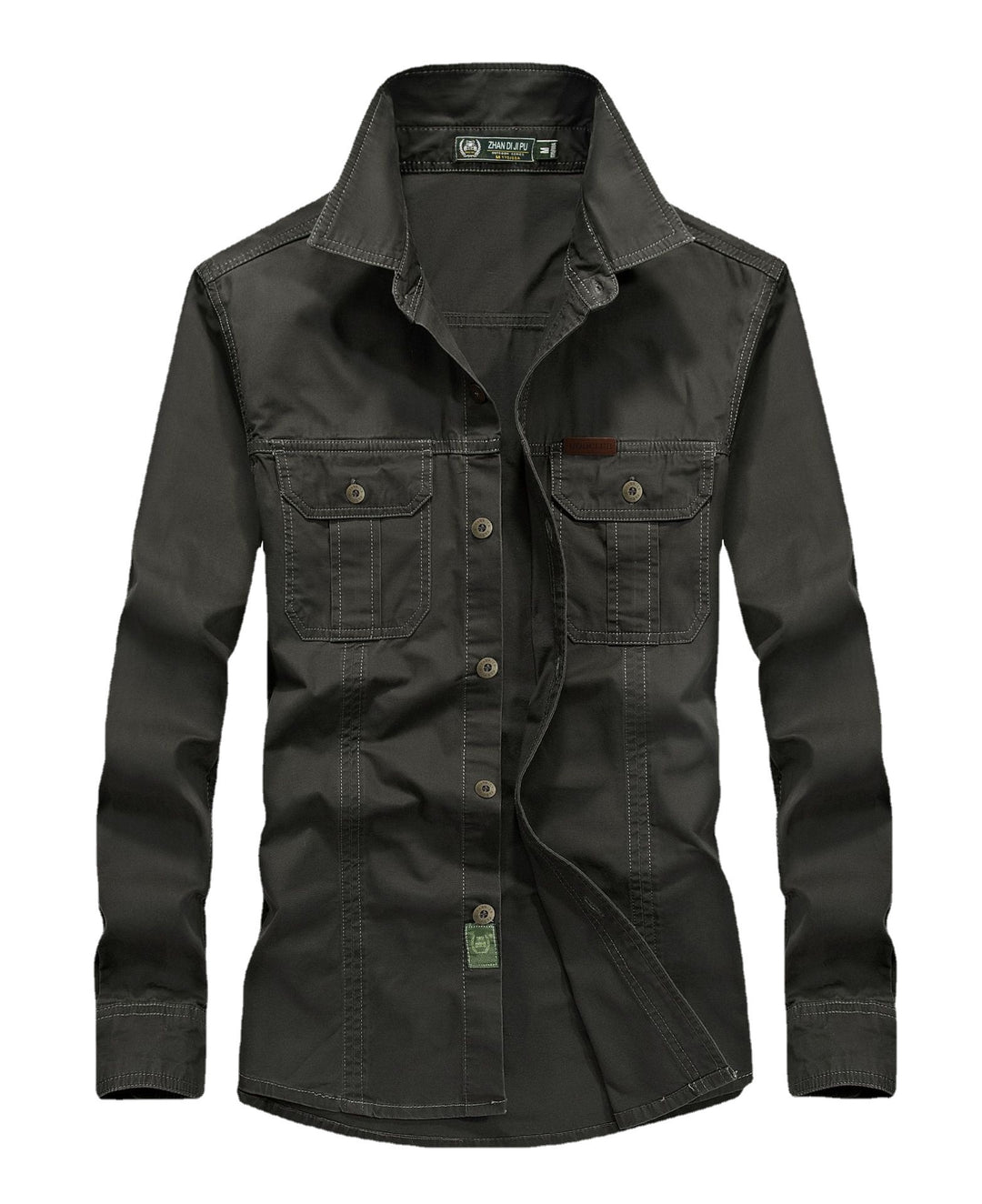 Men's Canvas Utility Shirt Jacket with Contrast Stitches and Chest Flap Pockets Mune Fashion