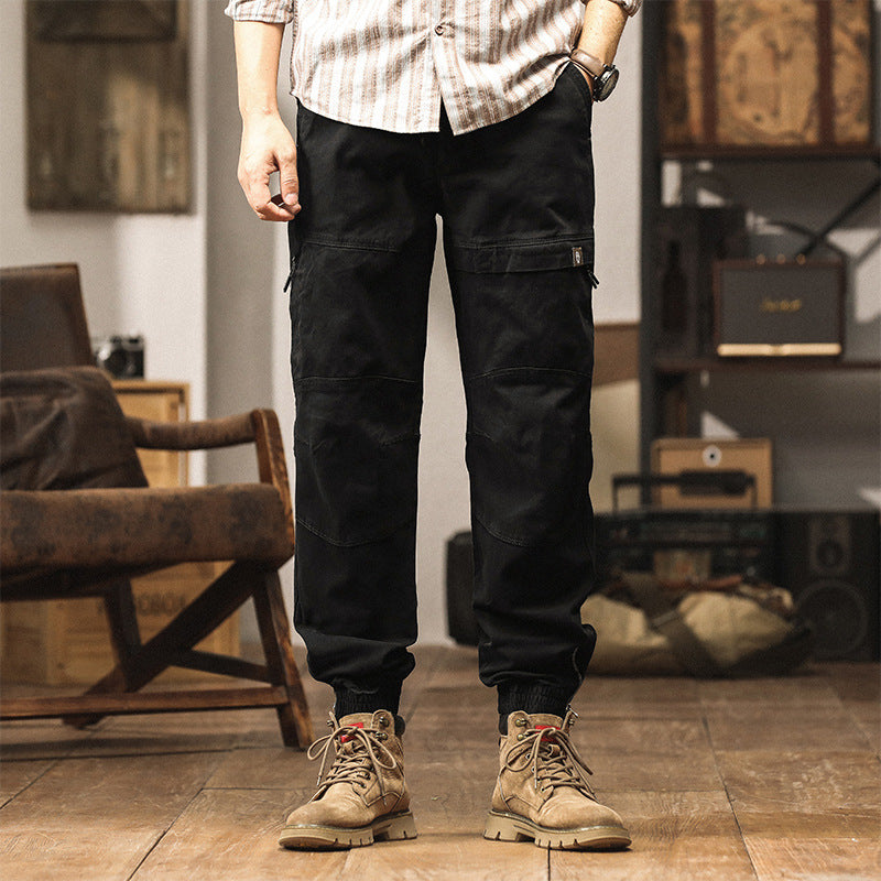 Men's Slim-Tapered Cargo Jogger made of Cotton Twill with Drawstring and Ankle Zipper Mune Fashion