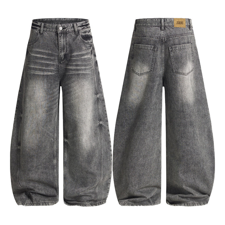 Men's Ultra-wide Vintage Washed Denim Palazzo Pants with Low Croth and Straight Hem Mune Fashion