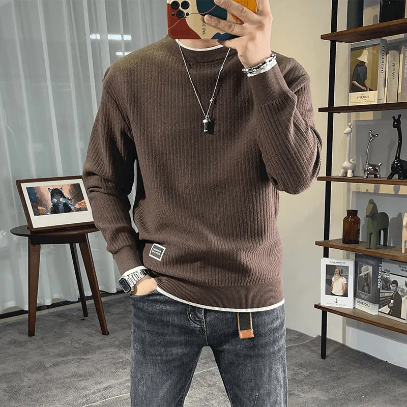 Men's fine knit ribbed pullover with round neck and casual oversized fit Mune Fashion