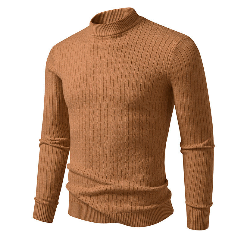 Men's body-hugging fine knit pullover with high collar and cable pattern Mune Fashion