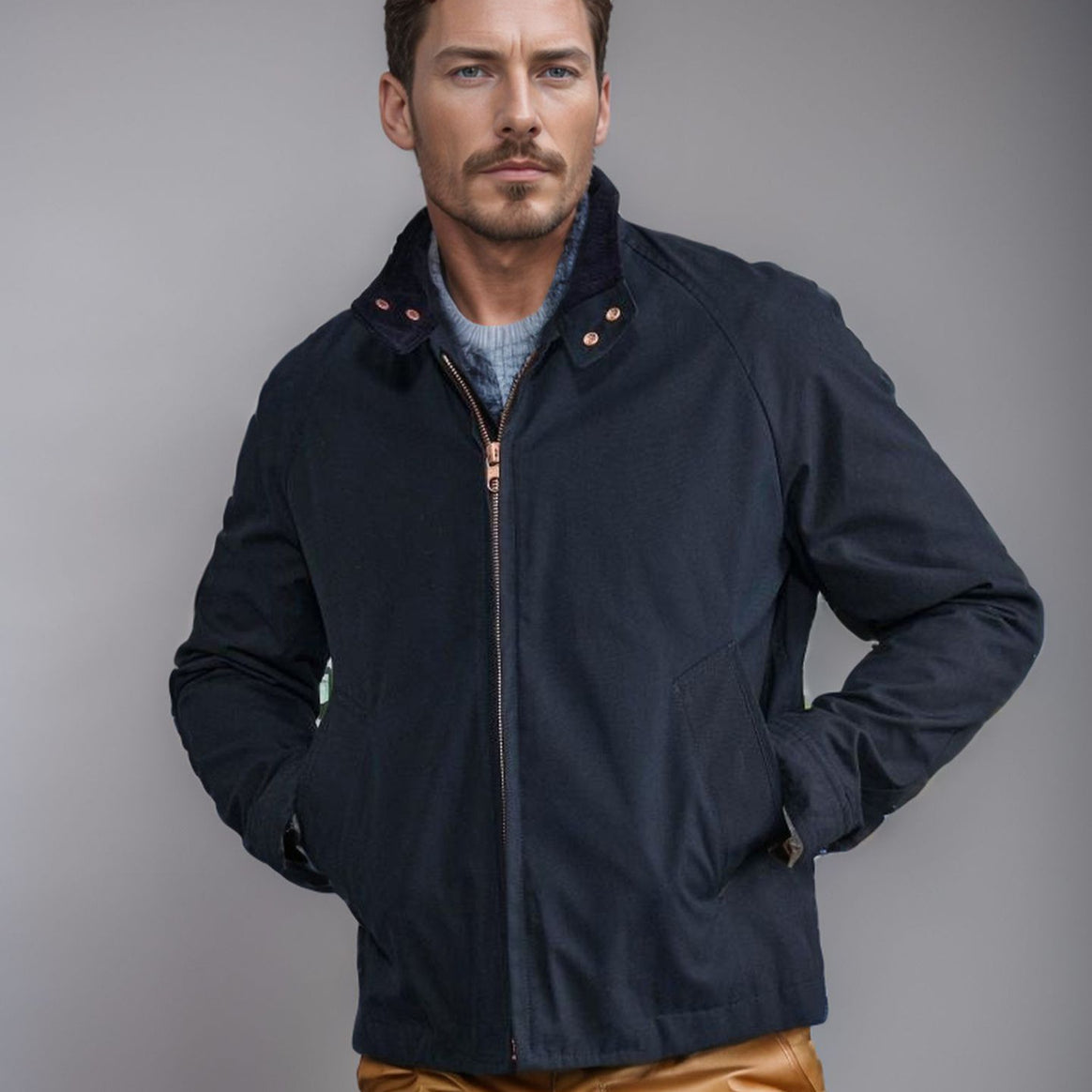 Men's short jacket in blouson style with cord collar and metal zip Mune Fashion