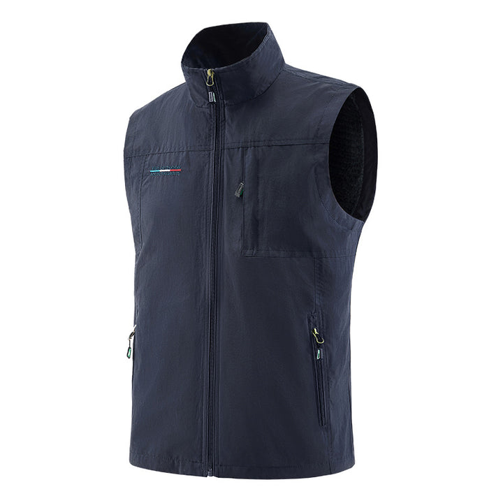 Men's Lightweight Windproof Utility Vest with High Collar, Zip Pockets and Breathable Mesh Lining Mune Fashion