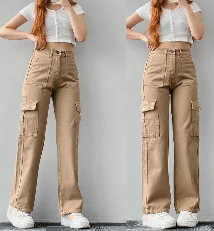 Women's cargo pants with high waist, straight leg and patch pockets Mune Fashion
