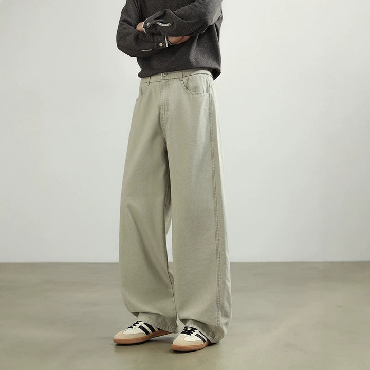 Men's wide cotton trousers with elastic waistband, straight leg and side pockets Drune