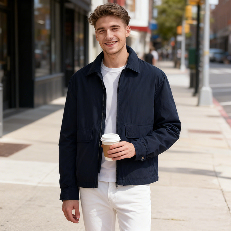 Men's Lightweight Zip Jacket in Harrington Style with Flap Pockets Mune Fashion