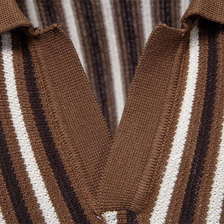 Men's striped knit polo shirt short sleeve made of fine cotton blend with polo collar and ribbed cuffs Mune Fashion