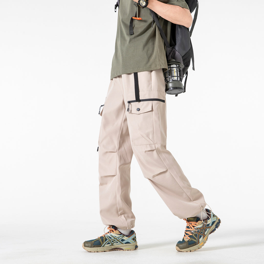 Men's Loose Utility Cargo Pants with Multi-Pockets, Adjustable Hem and Integrated Belt Drune