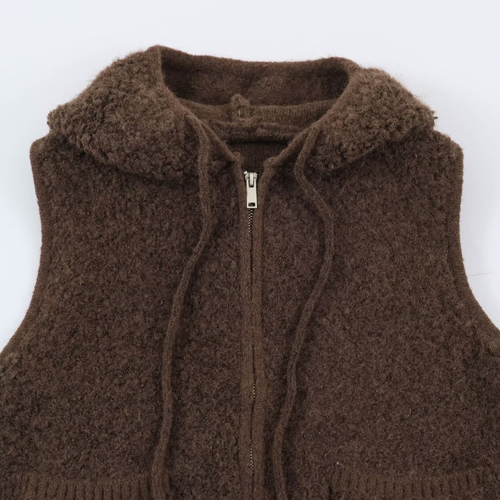 Women's Teddy Fleece Vest with Hood, Zipper and Patch Pockets Mune Fashion