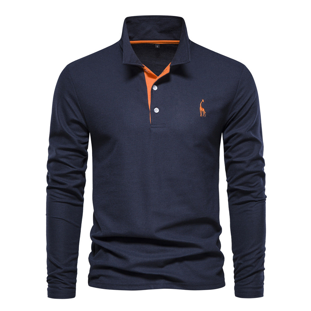 Men's Long Sleeve Polo Shirt with Modern Collar and Breathable Cotton Quality Mune