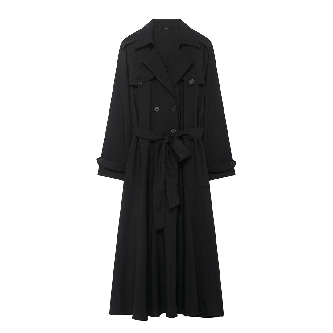 Women's Maxi Trench with figure-flattering tie belt and double button placket Mune Fashion