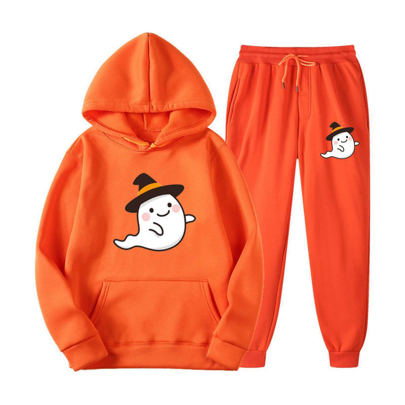 Unisex nan cozy hoodie and jogging pants set with Halloween ghost print Mune Fashion