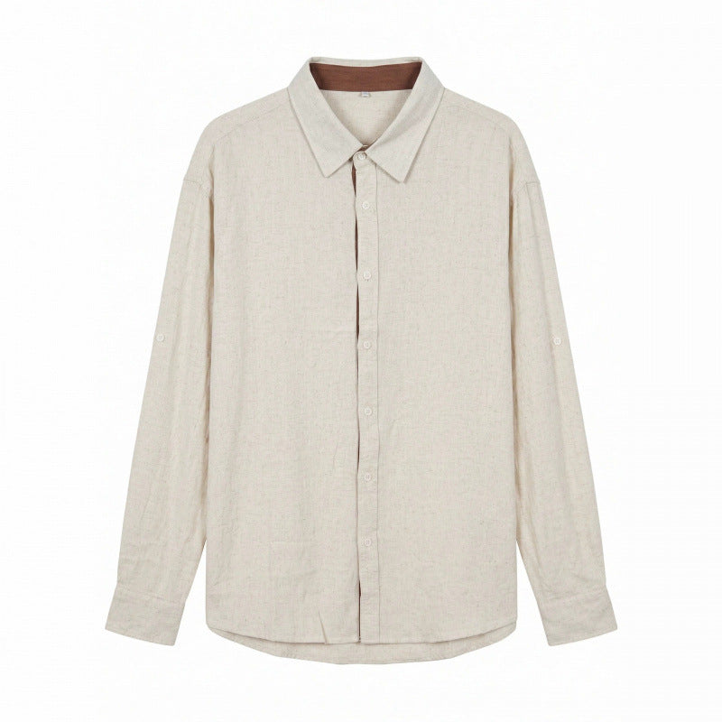Men's Lightweight Oversized Linen Shirt with Kent Collar and Rounded Hem Mune Fashion