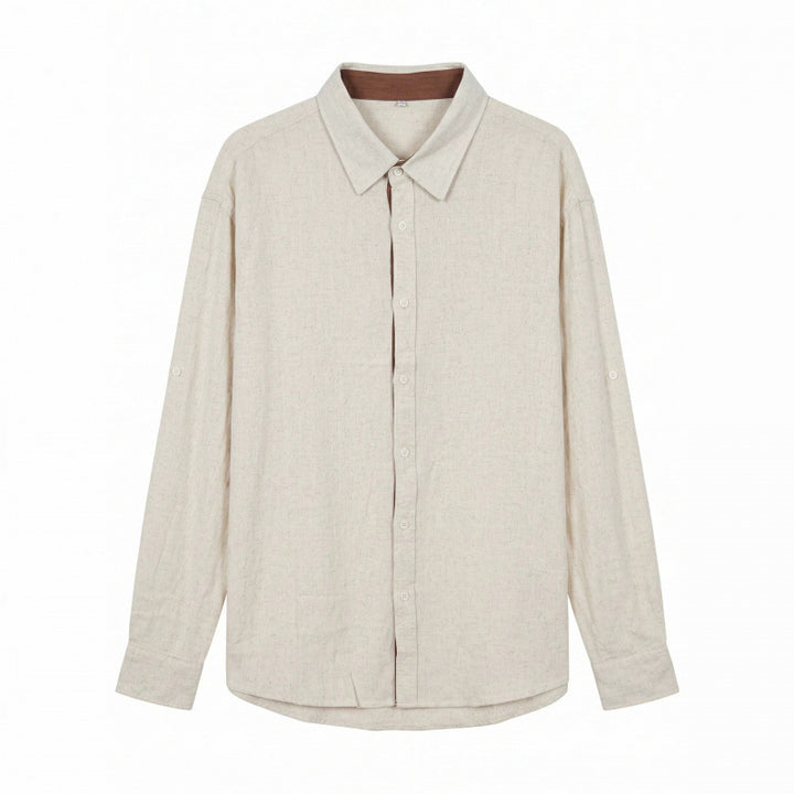 Men's Lightweight Oversized Linen Shirt with Kent Collar and Rounded Hem Mune Fashion