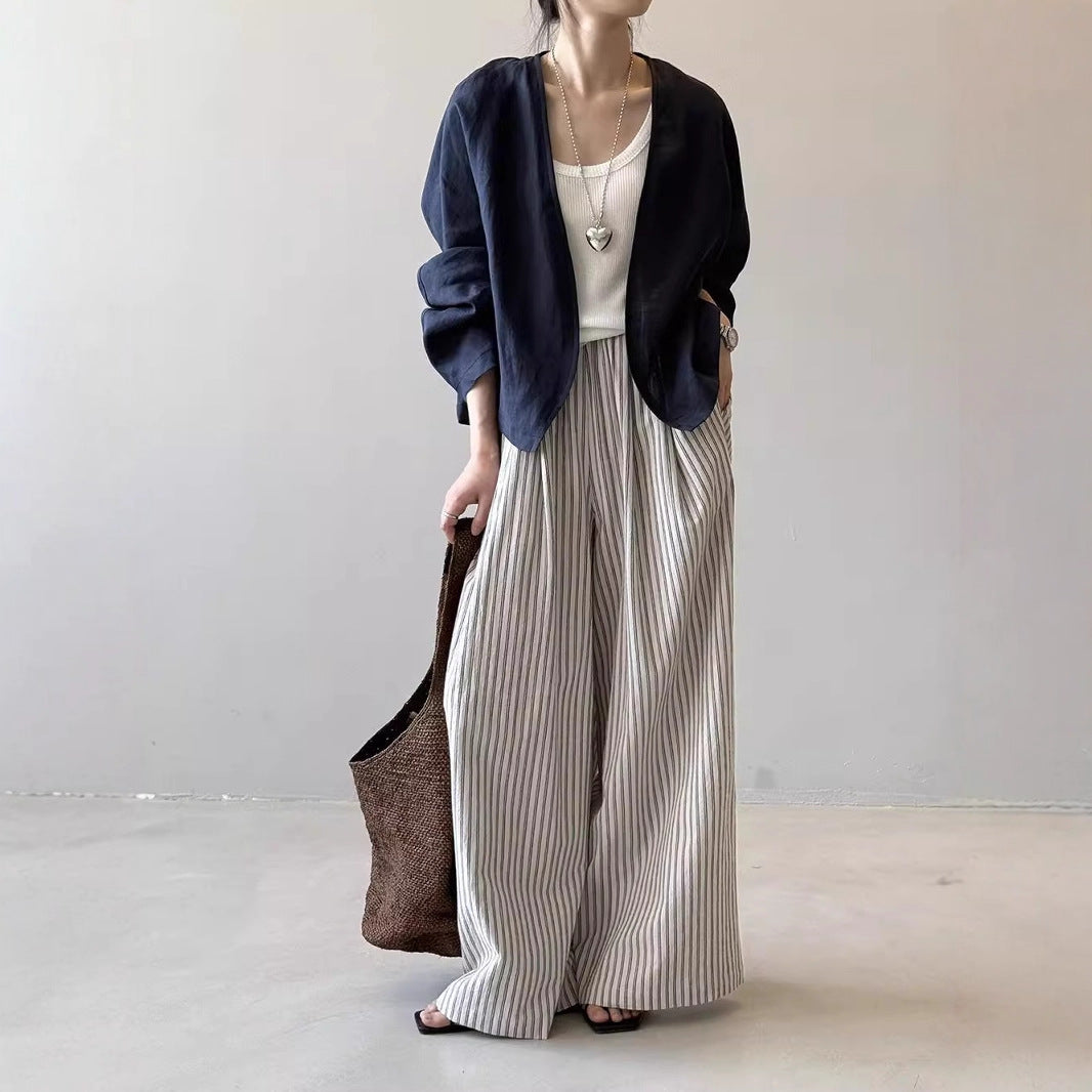 Women's Oversized Kimono Jacket made of linen blend with open drape and wide sleeves Mune Fashion