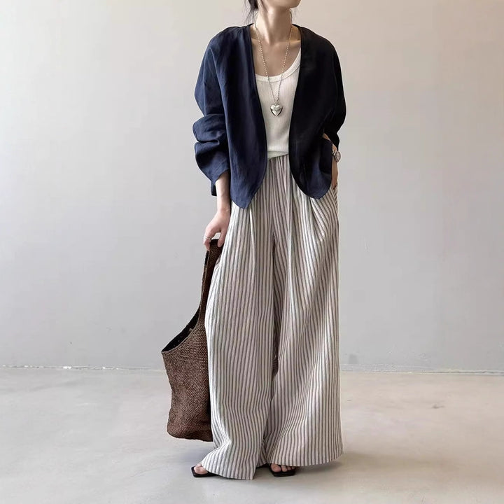 Women's Oversized Kimono Jacket made of linen blend with open drape and wide sleeves Mune Fashion