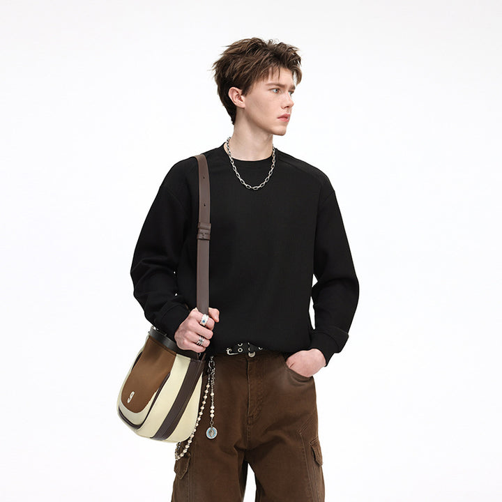 Men's waffle knit round neck sweatshirt with relaxed fit and ribbed cuffs Drune
