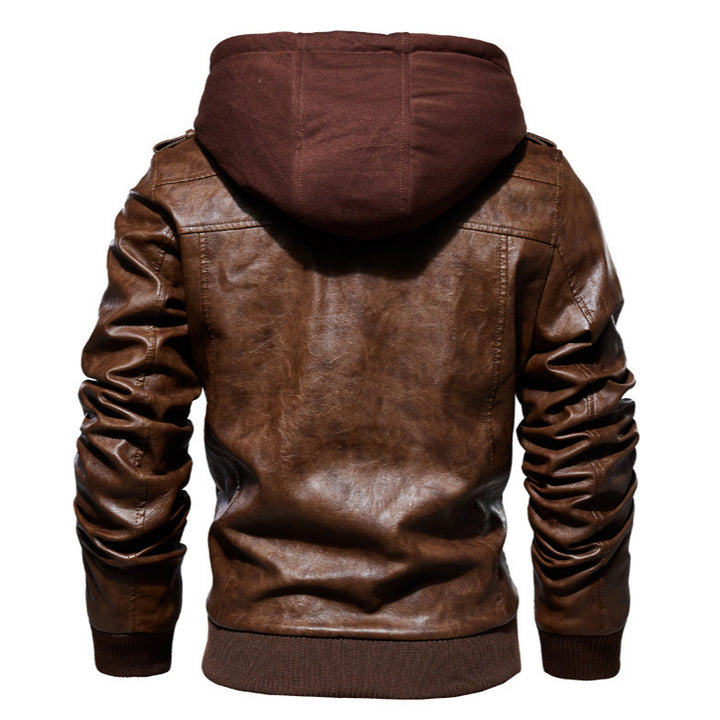 Men's Stylish Leather Jacket with Hood and Washed Finish Mune Fashion