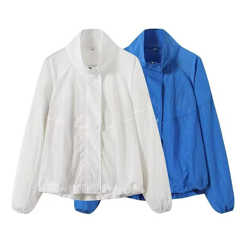 Women's Lightweight Windbreaker with Stand-up Collar, Raglan Sleeves, and Elastic Hem Mune Fashion