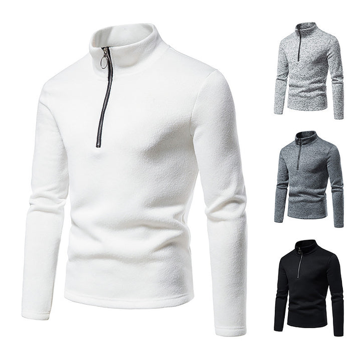 Men's melange stand-up collar sweater with short zip and slim fit Mune Fashion