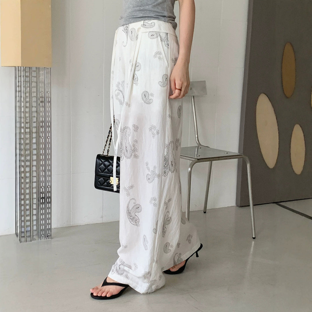 Damen Weite Leinenhose mit Paisleymuster Mune Fashion
