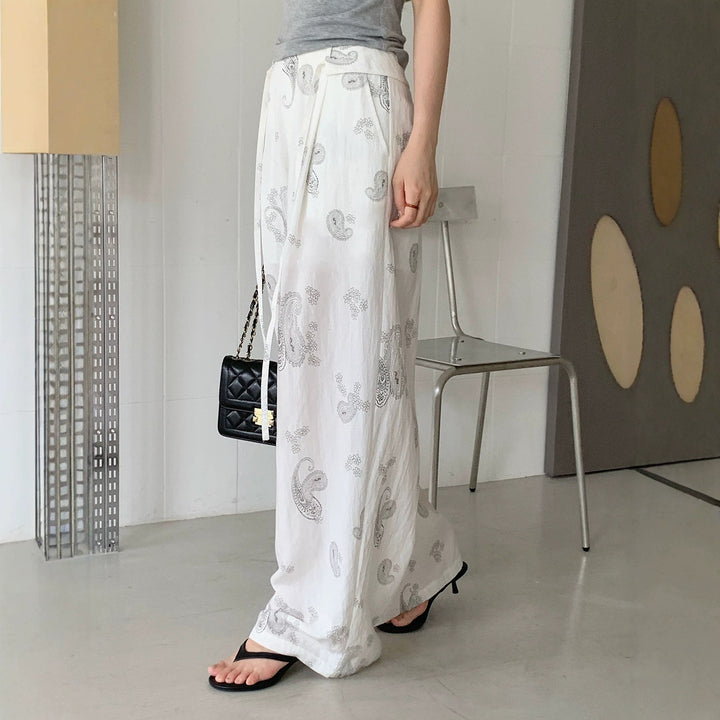 Damen Weite Leinenhose mit Paisleymuster Mune Fashion