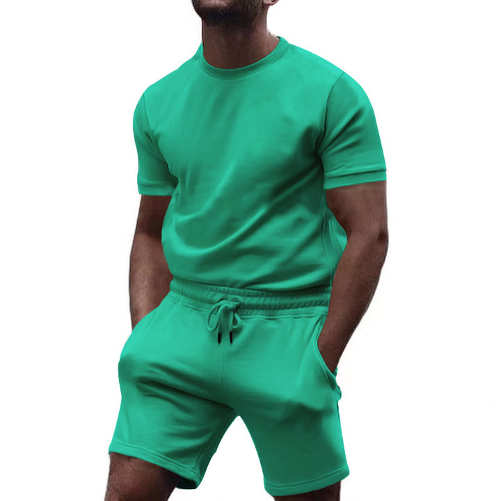 Men's minimalist jersey ensemble with comfortable round neck shirt and elastic drawstring shorts Mune Fashion