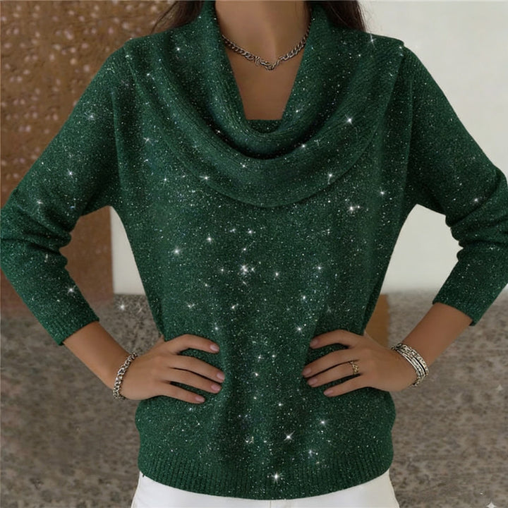 Women's fine knitted pullover with waterfall collar and ribbed hem Mune Fashion