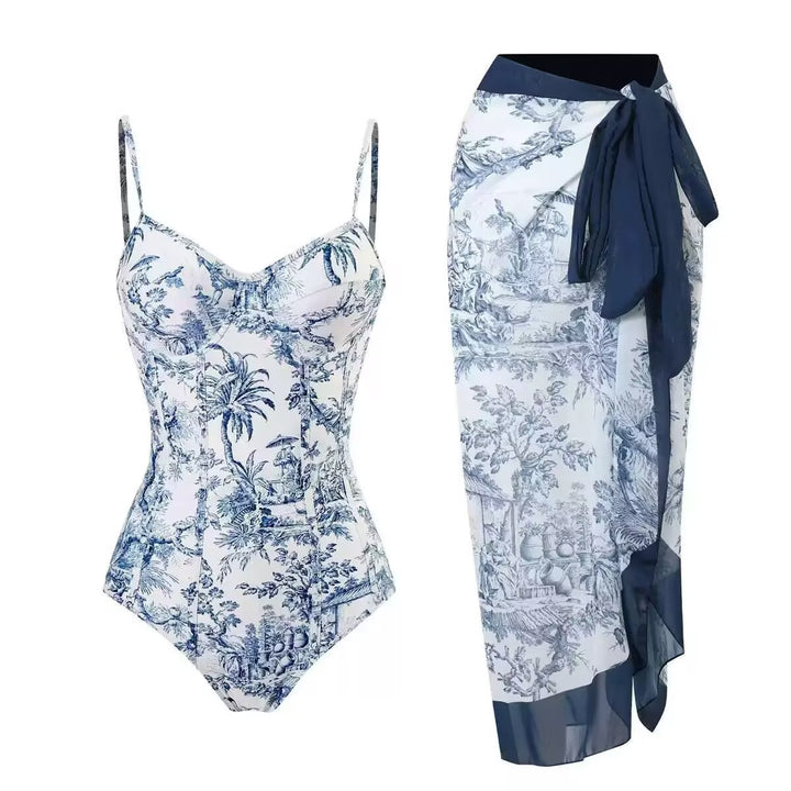 Women's Two-Piece Swimsuit Set with Elegant Wrap Skirt and Floral Print Mune Fashion