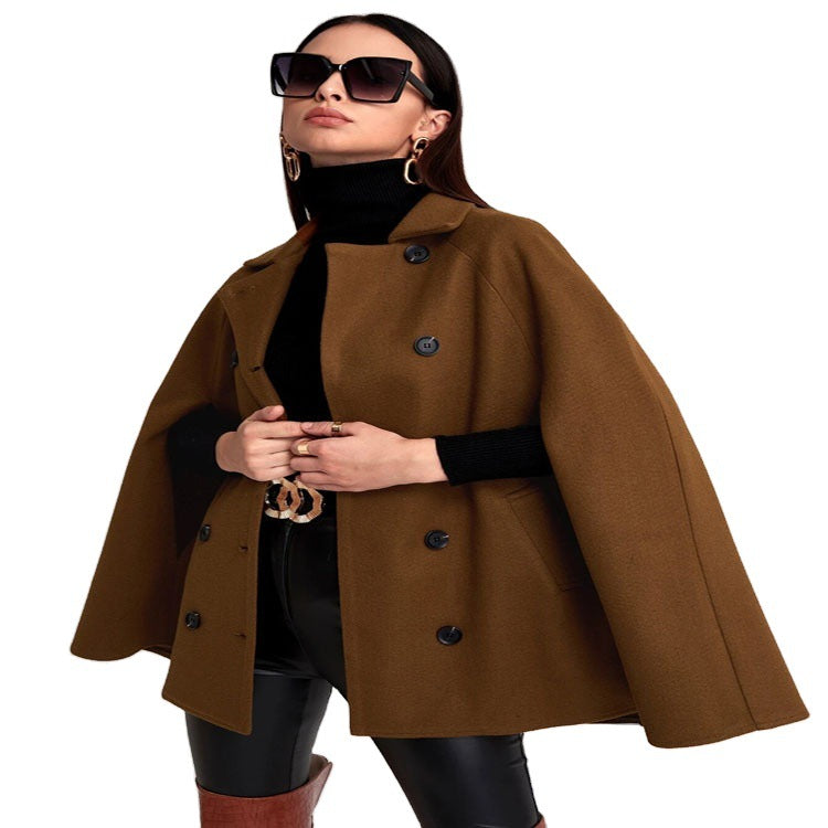 Women's Short Cape Coat in Boxy Tailoring with Hidden Sleeve Slits and Notch Collar Mune Fashion