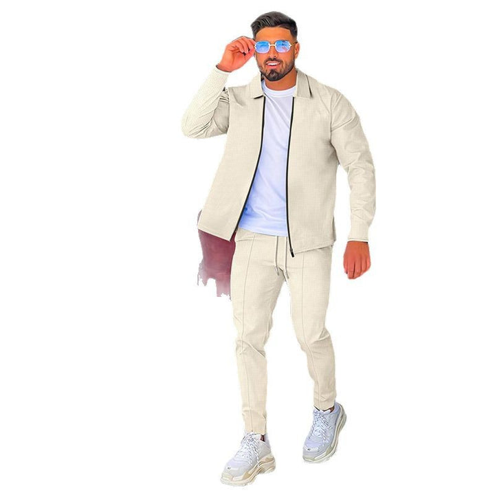 Men's waffle texture half-zip lounge set with kent collar, long sleeve and tapered joggers Mune Fashion